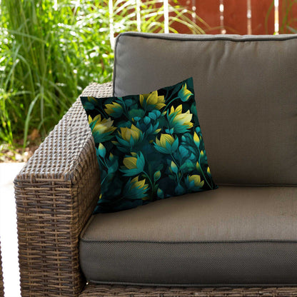 Coussin décoratif en sergé de polyester noir Intense Bloom