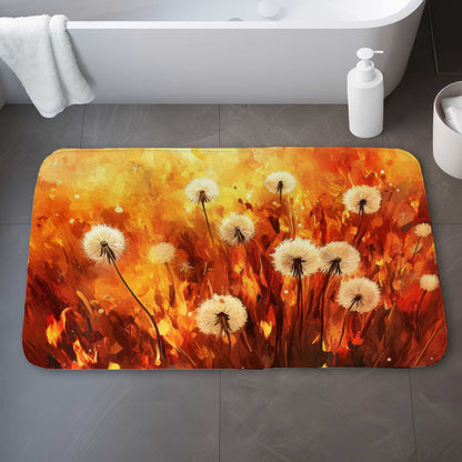 Dandelion Fire White Bath Mat - Elegant Home Decor Accent