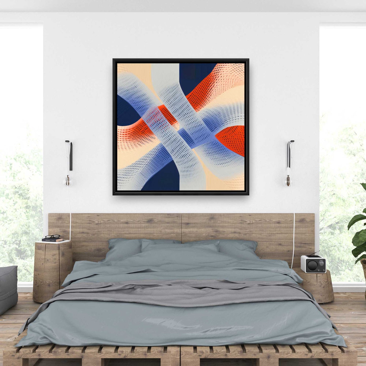 Abstract Threading Red Framed Canvas | Home Decor Art