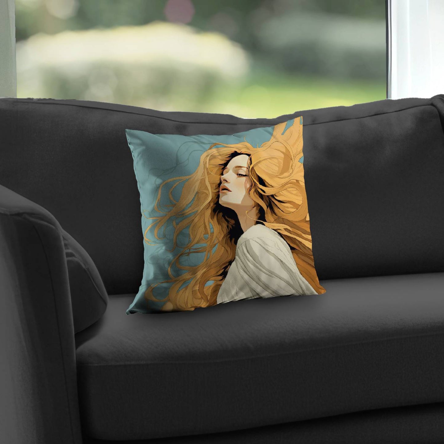 Coussin décoratif en sergé de polyester à motif de cheveux flottants - Décoration d'intérieur élégante