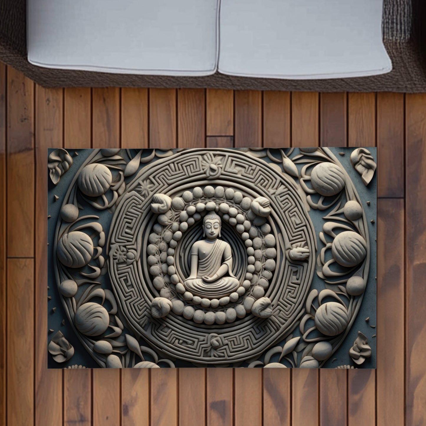 Spiritual Peace White Outdoor Area Rug | Home Decor Accent