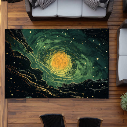 Turmoil in Space - Black Outdoor Area Rug for Home Decor