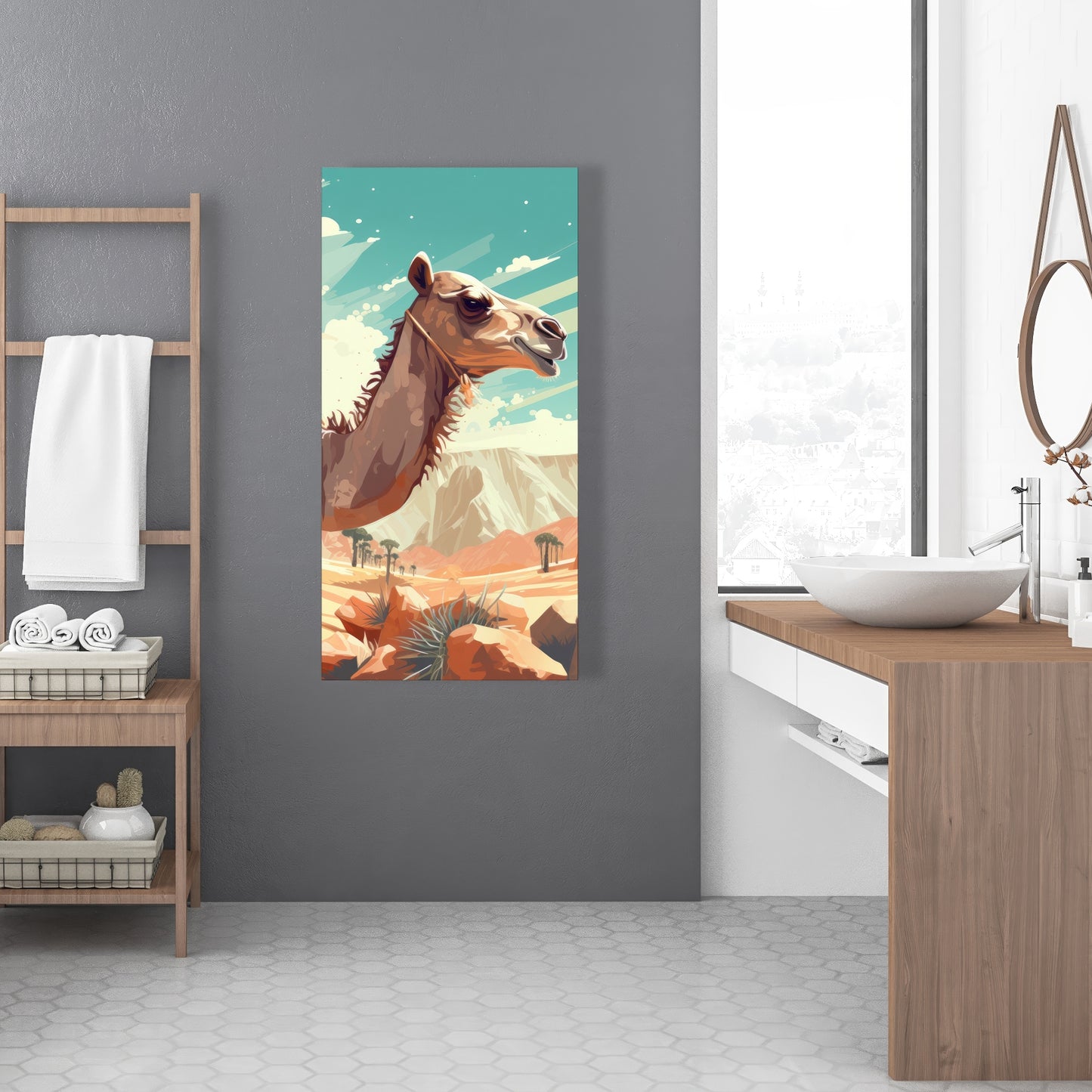 Two Camels Blue Canvas - Elegant Home Decor Piece