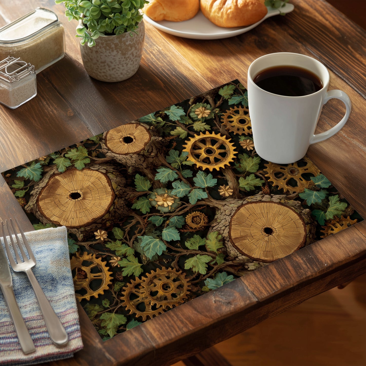 Hiding gears Black Polyester Placemat for Home Decor