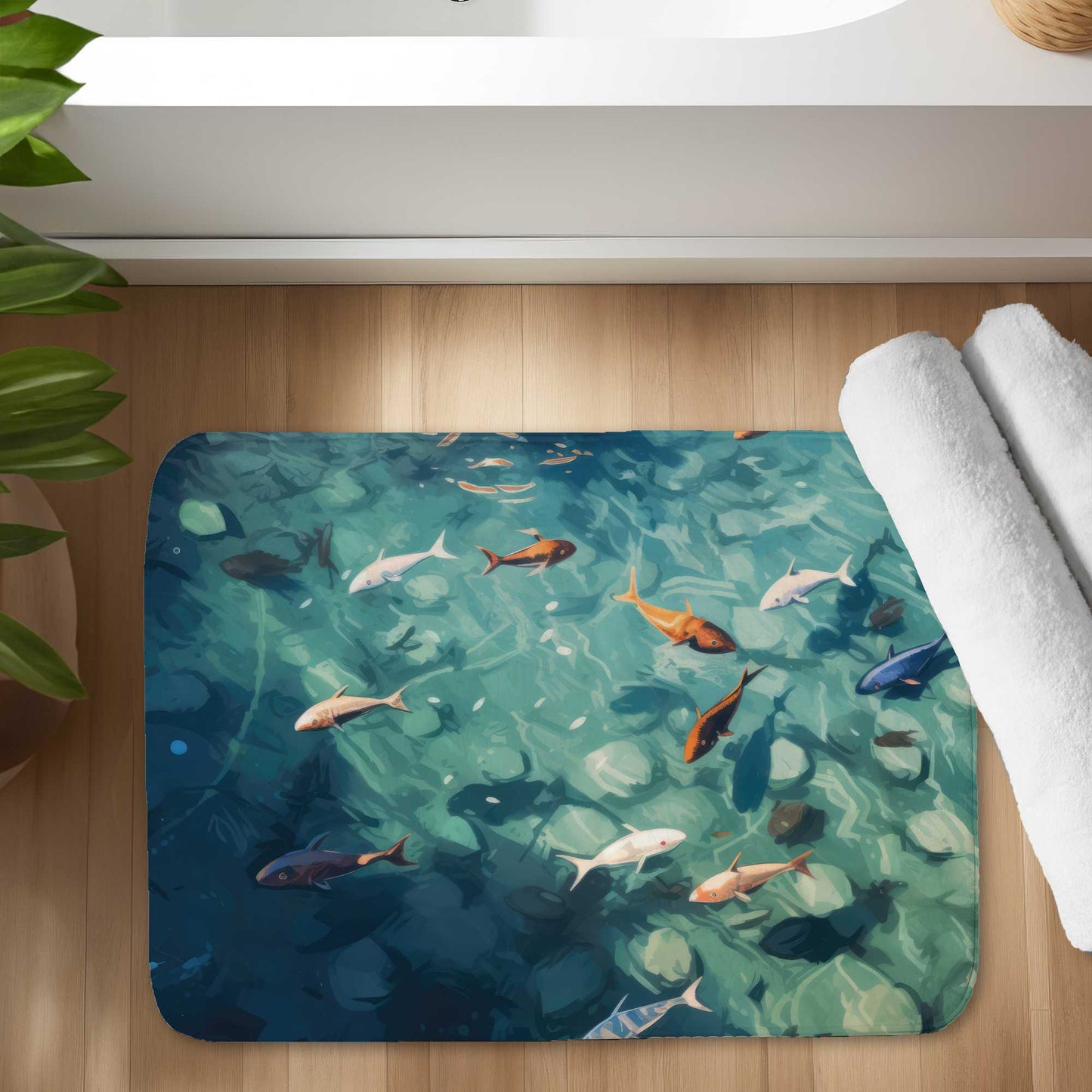 Caustic Fish Beige Bath Mat - Stylish Home Decor Accent