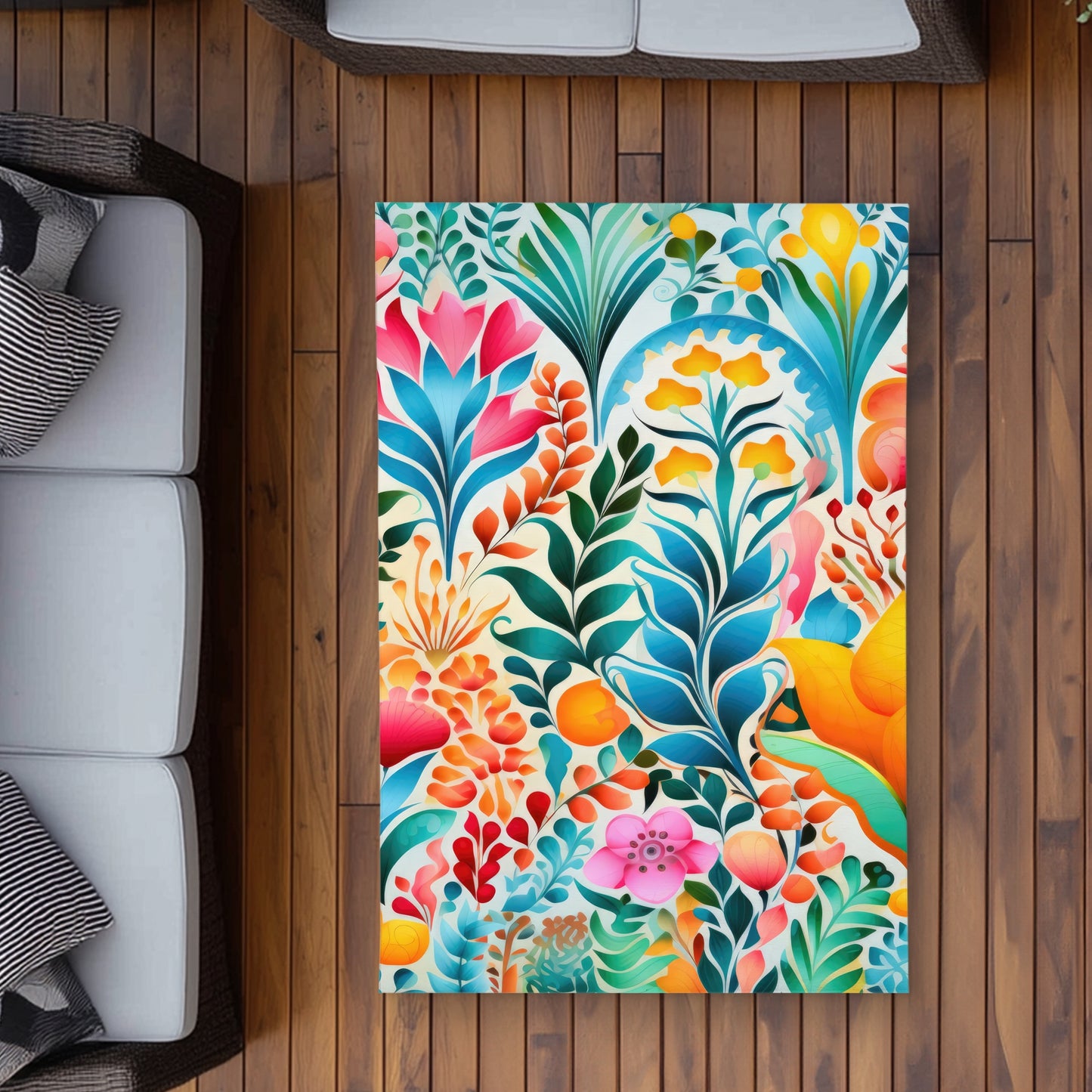 Flowing Flowers Outdoor Area Rug - Orange Home Decor Accent