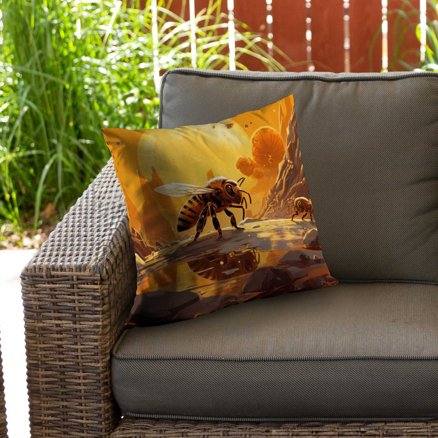 Bee World Poly Twill Throw Pillow - Home Decor Accent Pillow