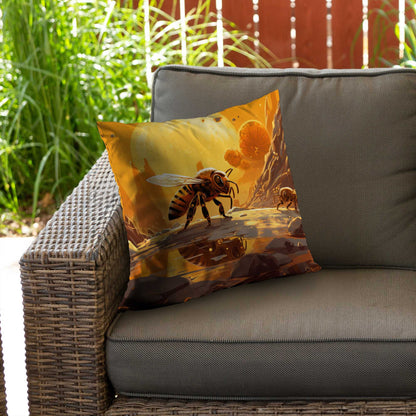Bee World Poly Twill Throw Pillow - Home Decor Accent Pillow