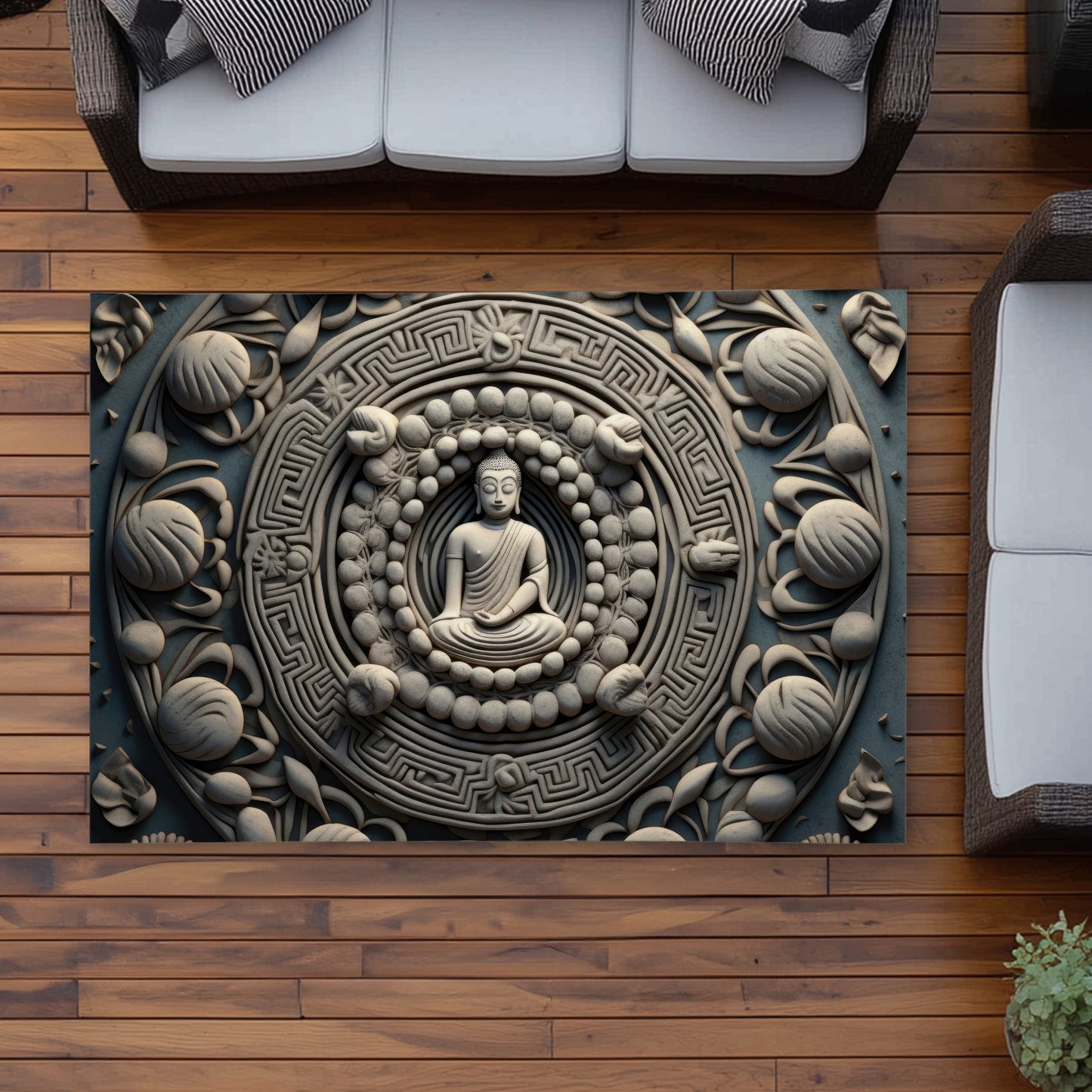 Spiritual Peace White Outdoor Area Rug | Home Decor Accent