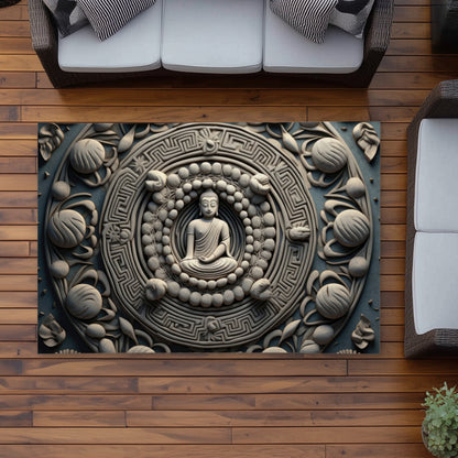 Spiritual Peace White Outdoor Area Rug | Home Decor Accent