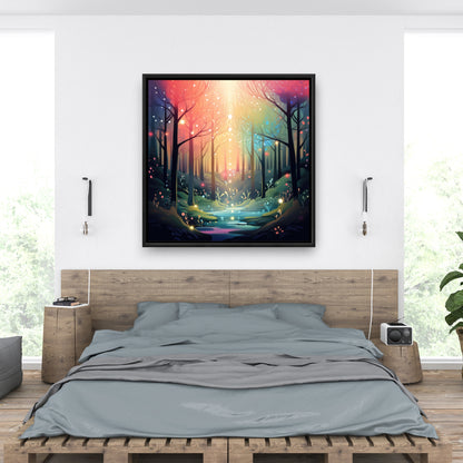 Magical forest - Turquoise Framed Canvas for Home Decor