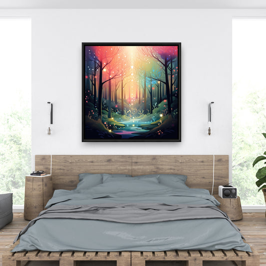 Magical forest - Turquoise Framed Canvas for Home Decor