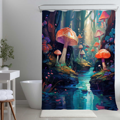 Whimsical Forest Turquoise Shower Curtain for Home Decor