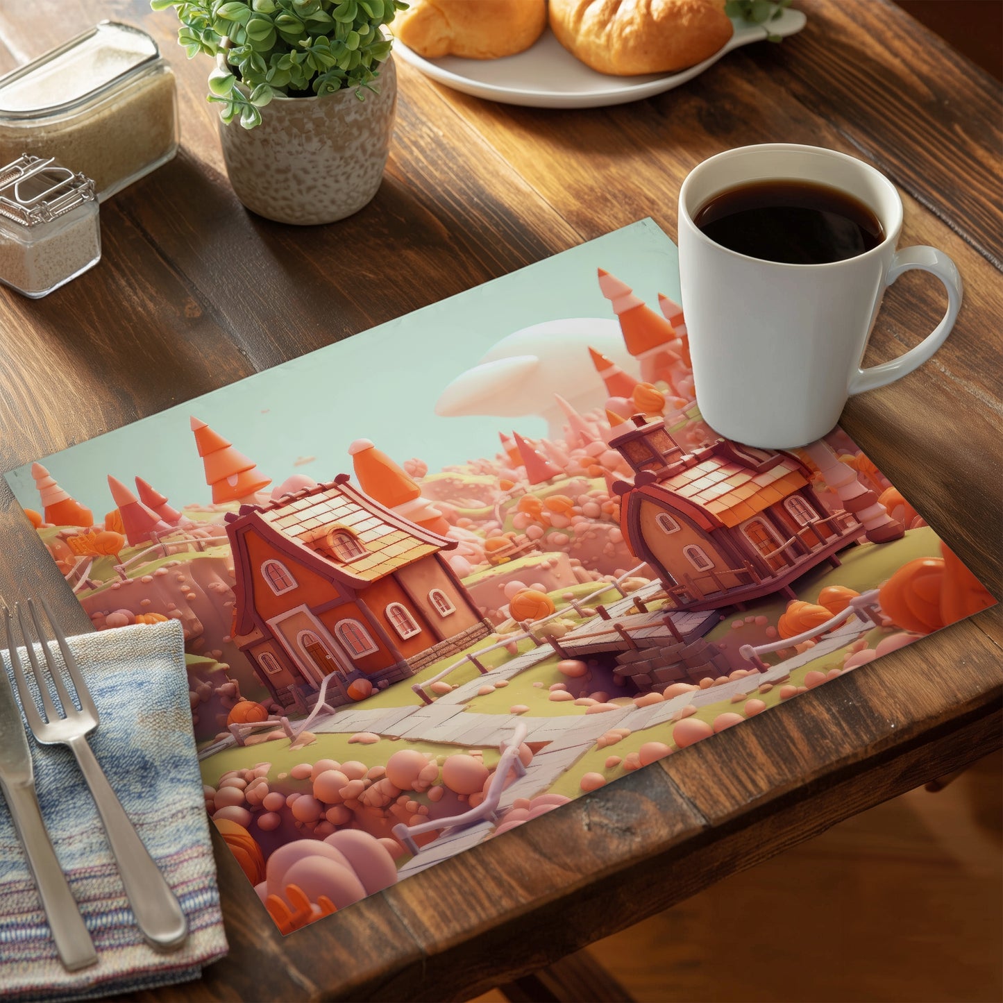 Set de table en polyester motif Ville de jouets | Accent de décoration élégant