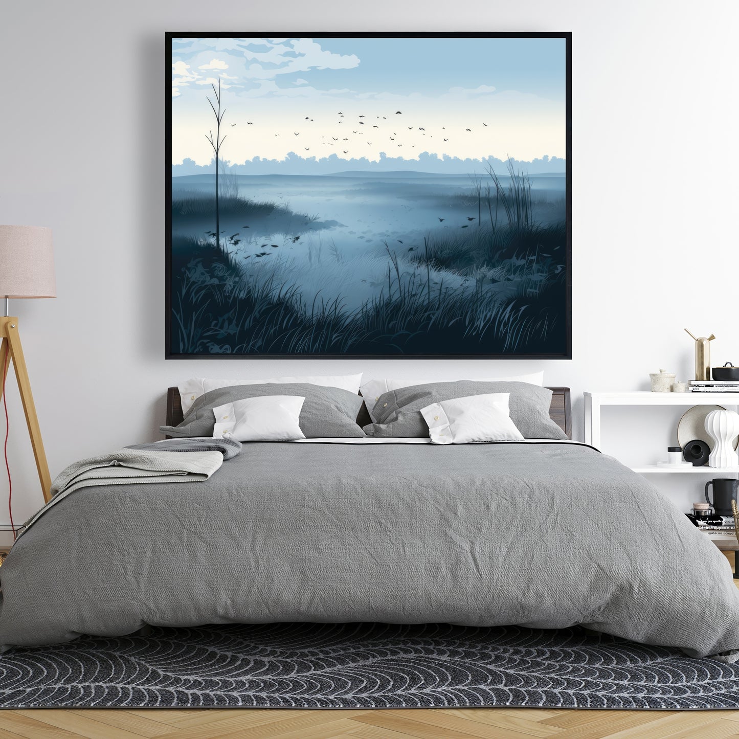 Evening Marsh - Gray Framed Canvas Art for Home Decor