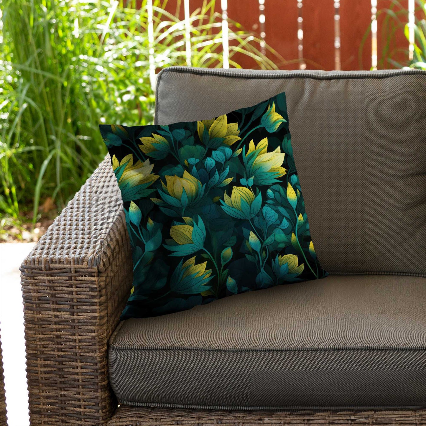 Coussin décoratif en sergé de polyester noir Intense Bloom