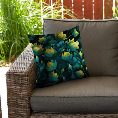 Coussin décoratif en sergé de polyester noir Intense Bloom