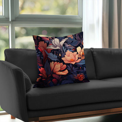 Blooming Uninterrupted Orange Poly Twill Throw Pillow |