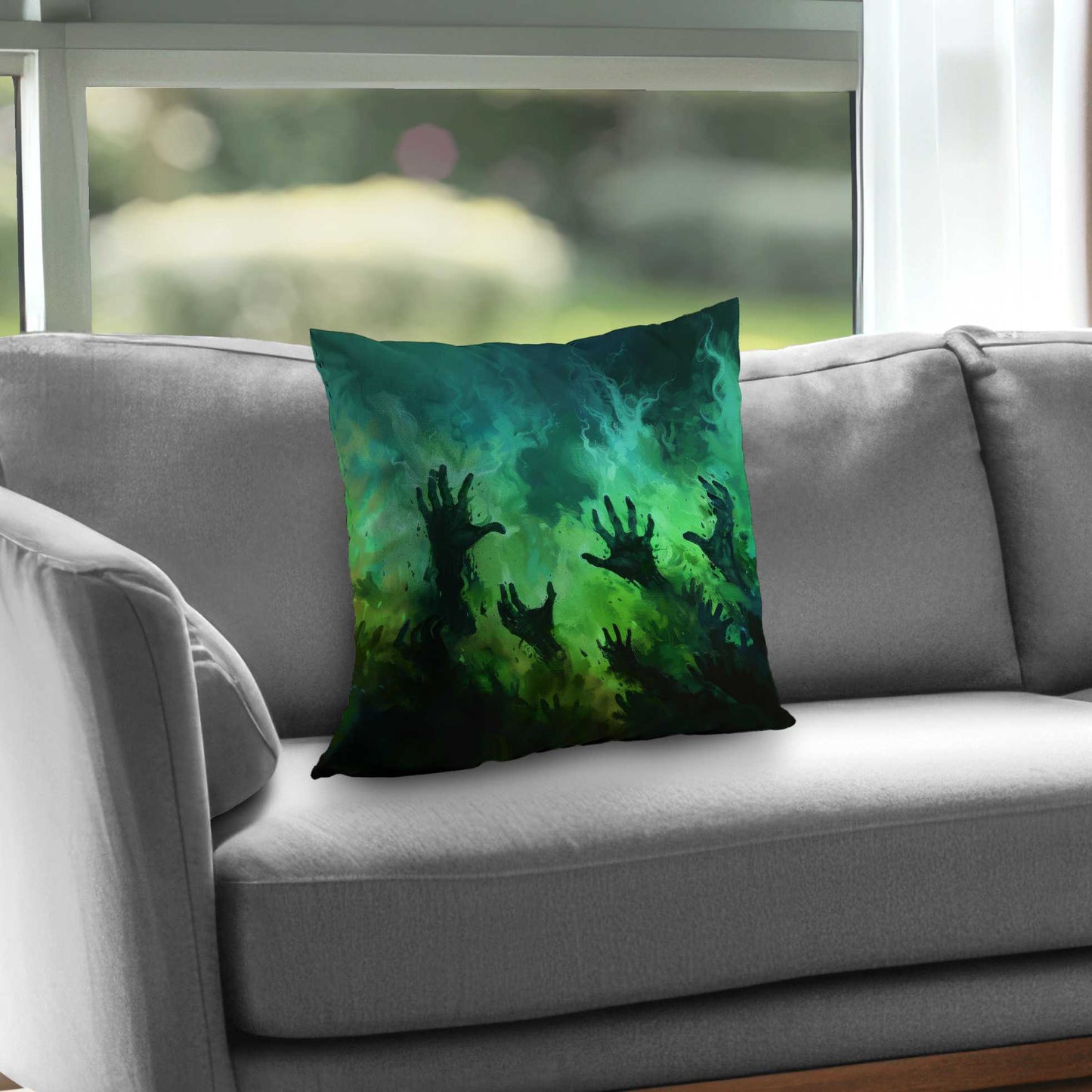 Coussin décoratif en sergé de polyester « Mains du désespoir » | Accessoire de décoration intérieure