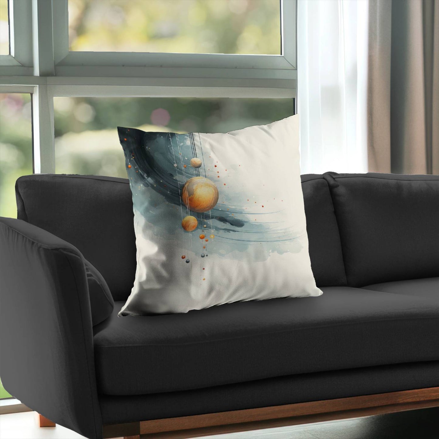 Coussin décoratif en sergé de polyester à motif planètes suspendues | Accessoire de décoration intérieure