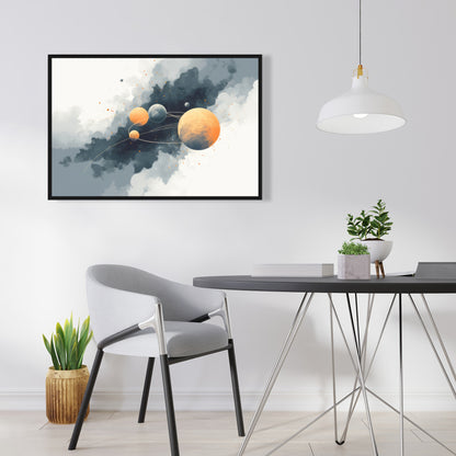 Circle of Planets - Orange Framed Canvas for Home Decor