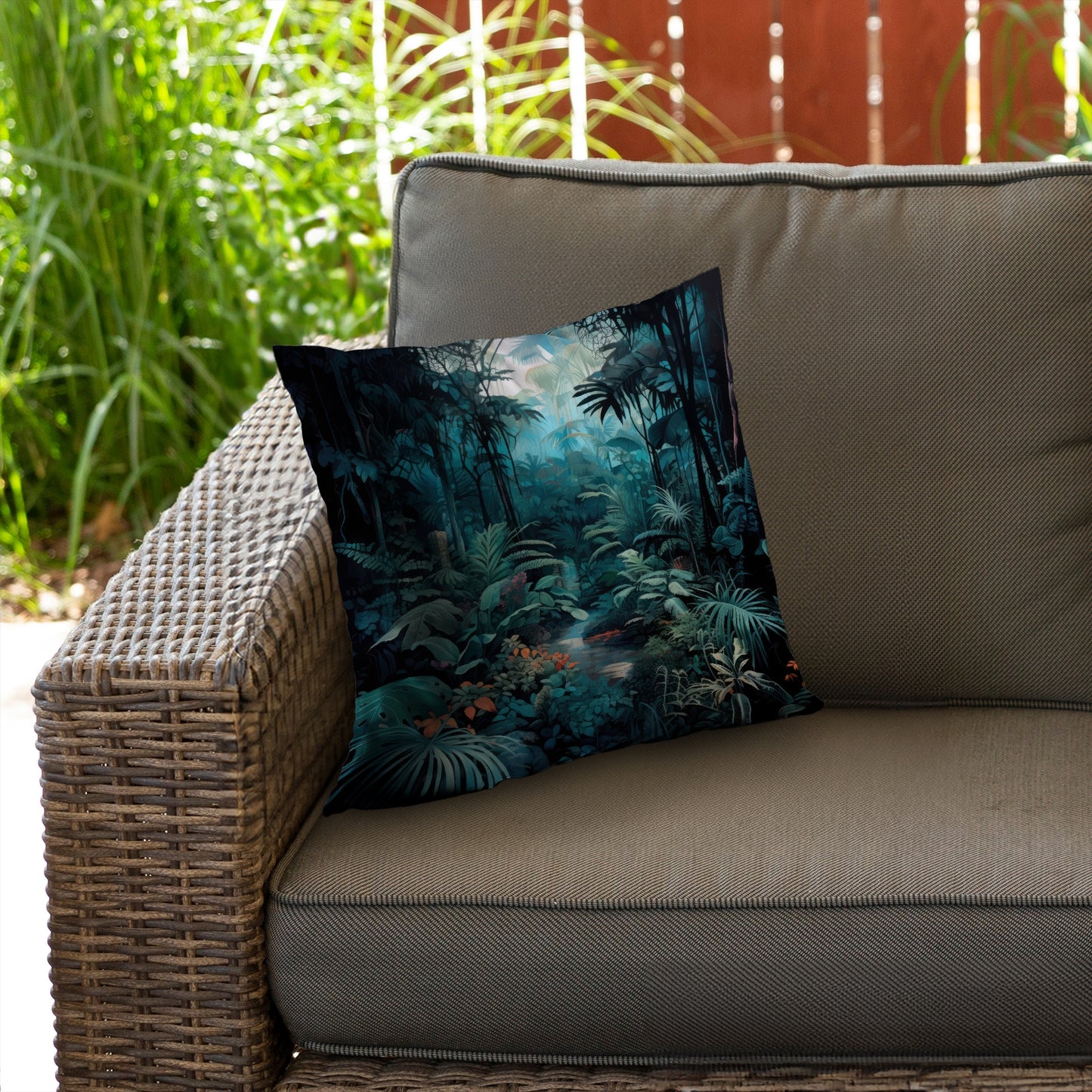 Deep in the Jungle Turquoise Poly Twill Throw Pillow - Home Decor