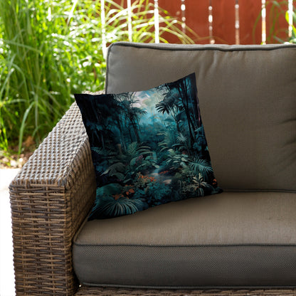 Deep in the Jungle Turquoise Poly Twill Throw Pillow - Home Decor