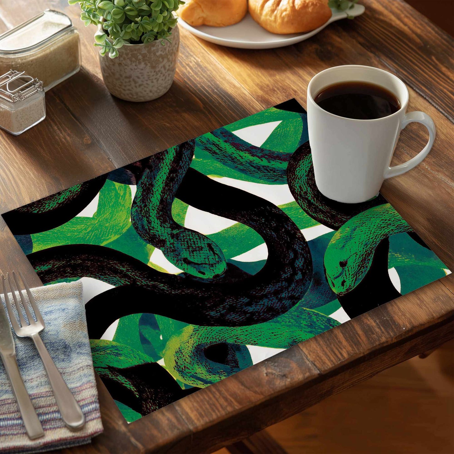 Emerald Coil Dance Placemat for Elegant Home Decor