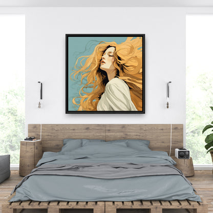 Flowing Hair - Beige Framed Canvas for Home Decor | Elegant Art