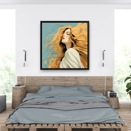 Flowing Hair - Beige Framed Canvas for Home Decor | Elegant Art