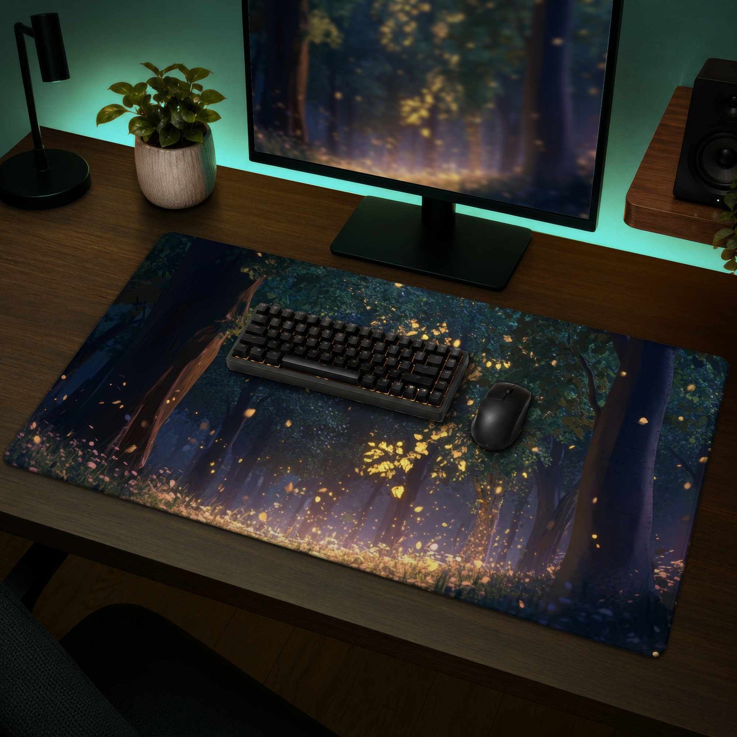 Glowing Leaves - Stylish Desk Mat for Home Decor | Buy Now