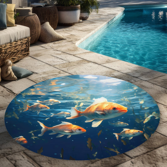 Free Flow Blue 5' Round Outdoor Area Rug for Home Decor