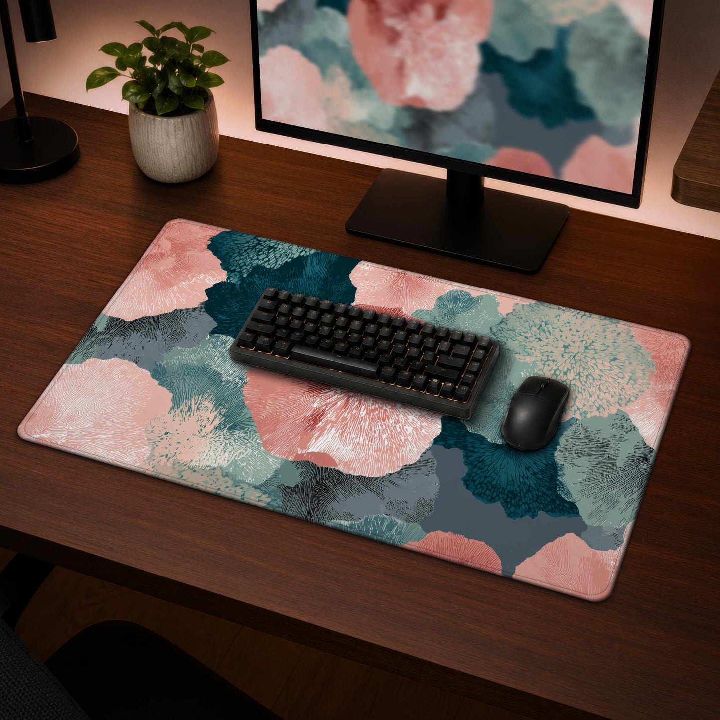 Whispering Coral Blooms Desk Mat | Elegant Home Decor