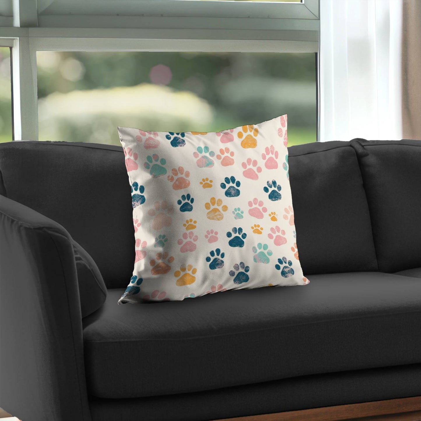 Cute Paws Orange Poly Twill Throw Pillow - Home Decor Insert