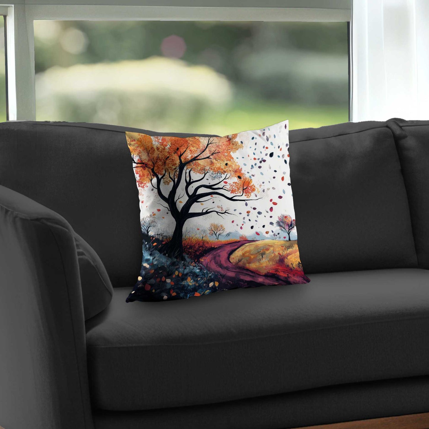 Blowing Leaves Poly Twill Throw Pillow | Home Decor Accent