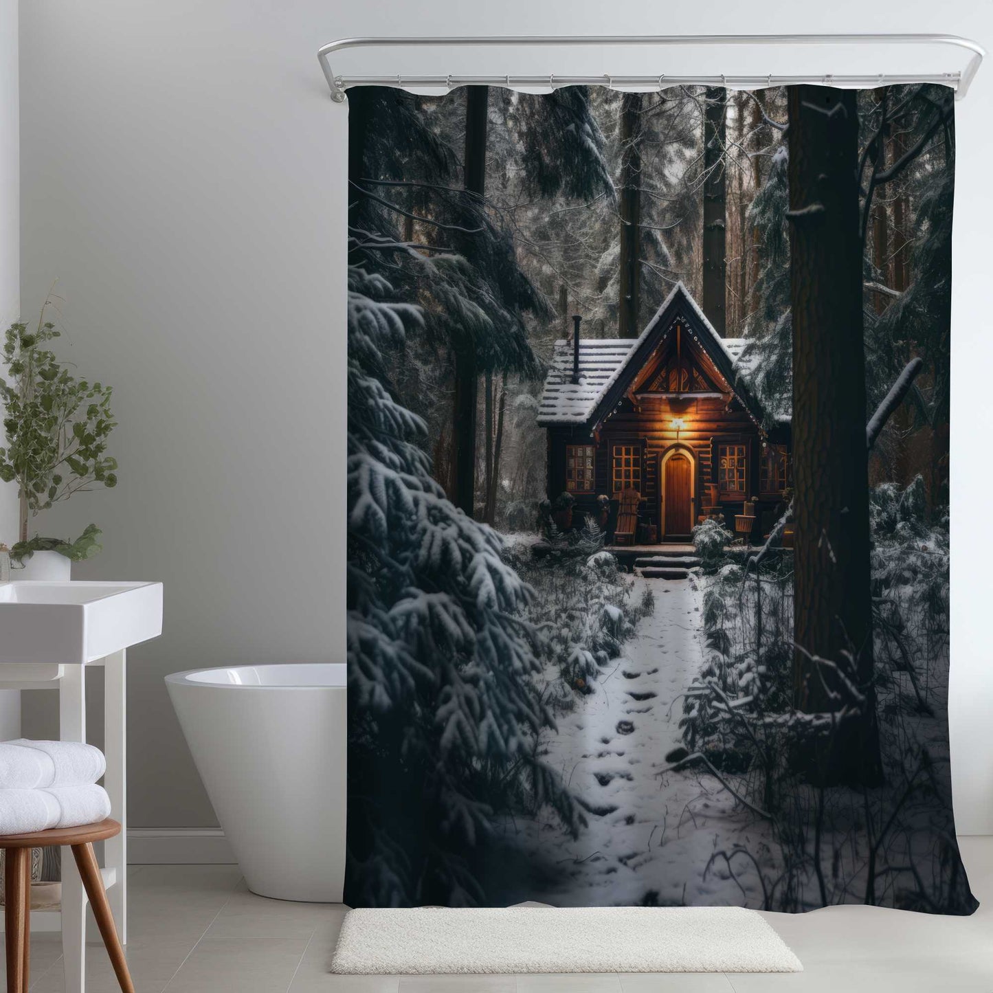 Rideau de douche La Cabane Solitaire | Décoration de salle de bain rustique