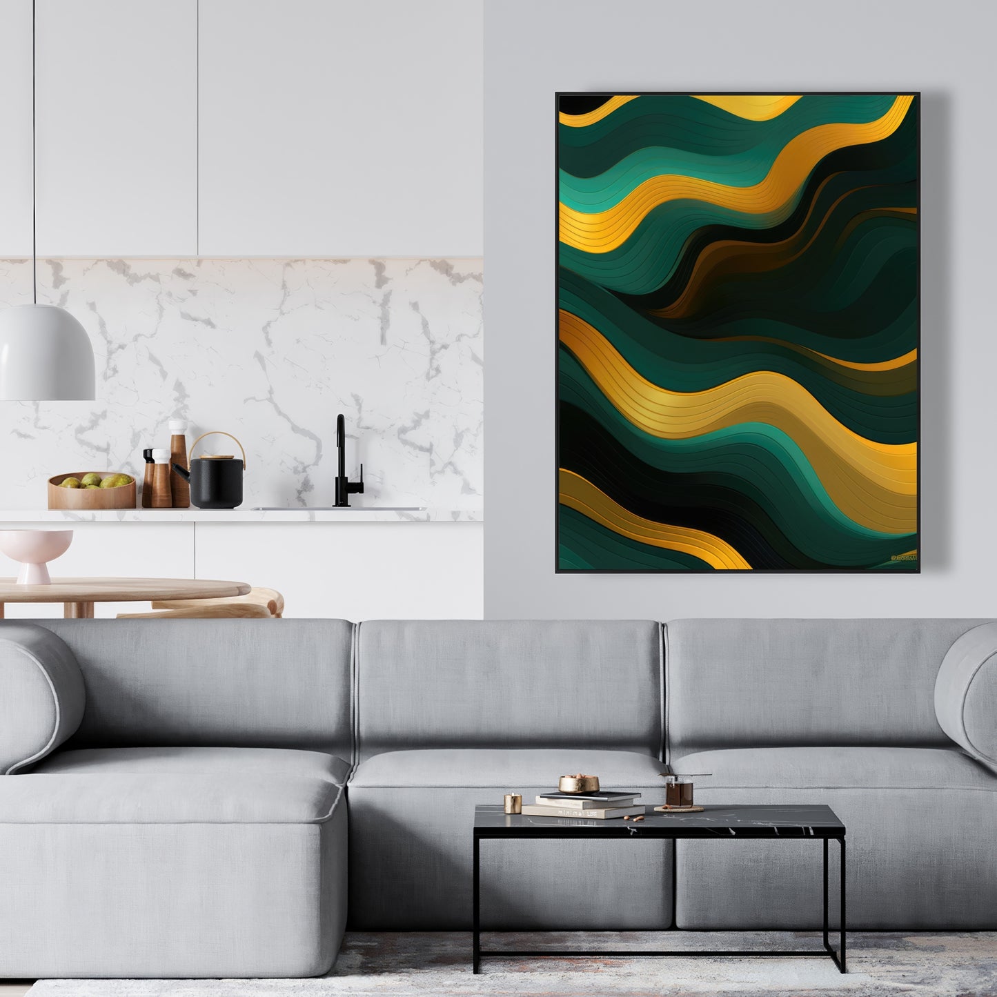 Golden Harmony - Gold Framed Canvas for Elegant Home Decor