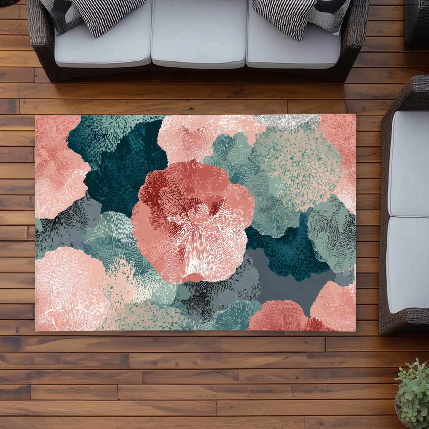 Whispering Coral Blooms Outdoor Rug | Stylish Home Decor