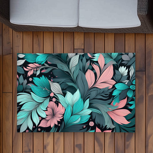 Neon Leaves - Turquoise Outdoor Area Rug for Home Decor