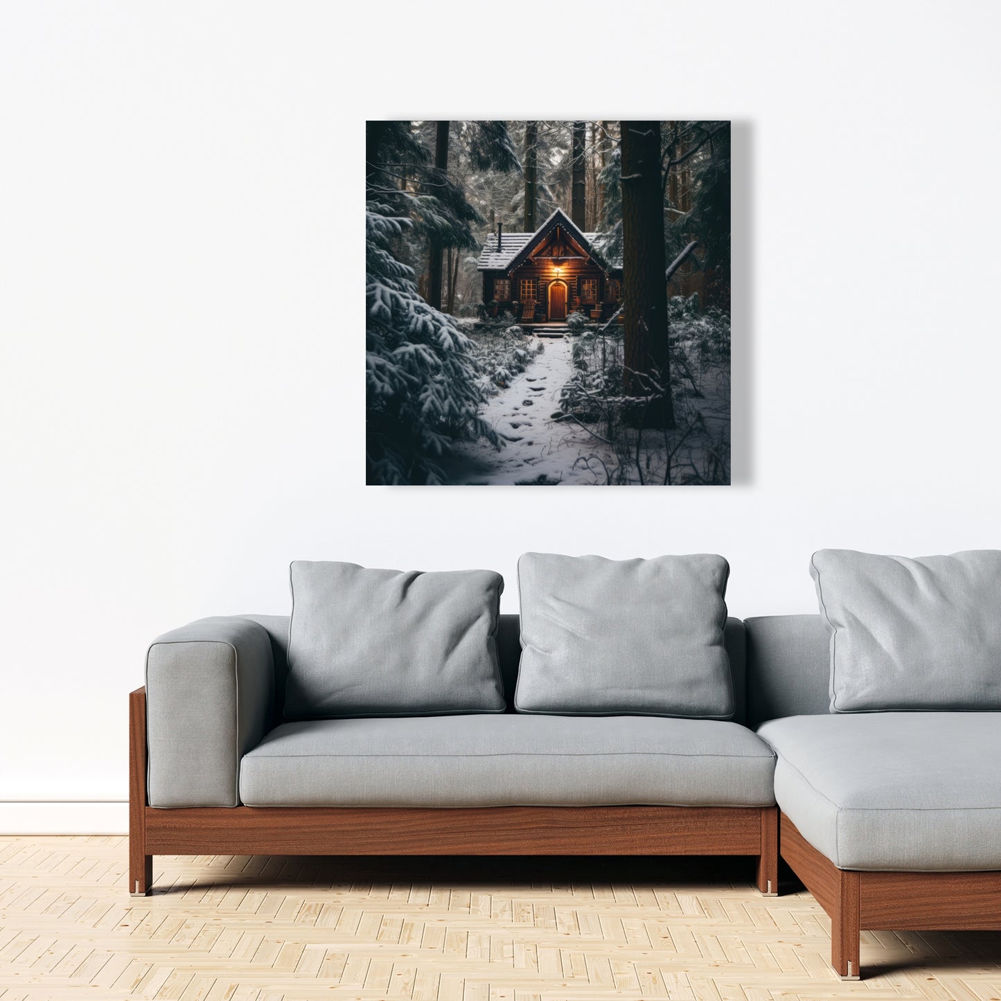 The Lone Cabin - Brown Canvas Home Decor Art Print