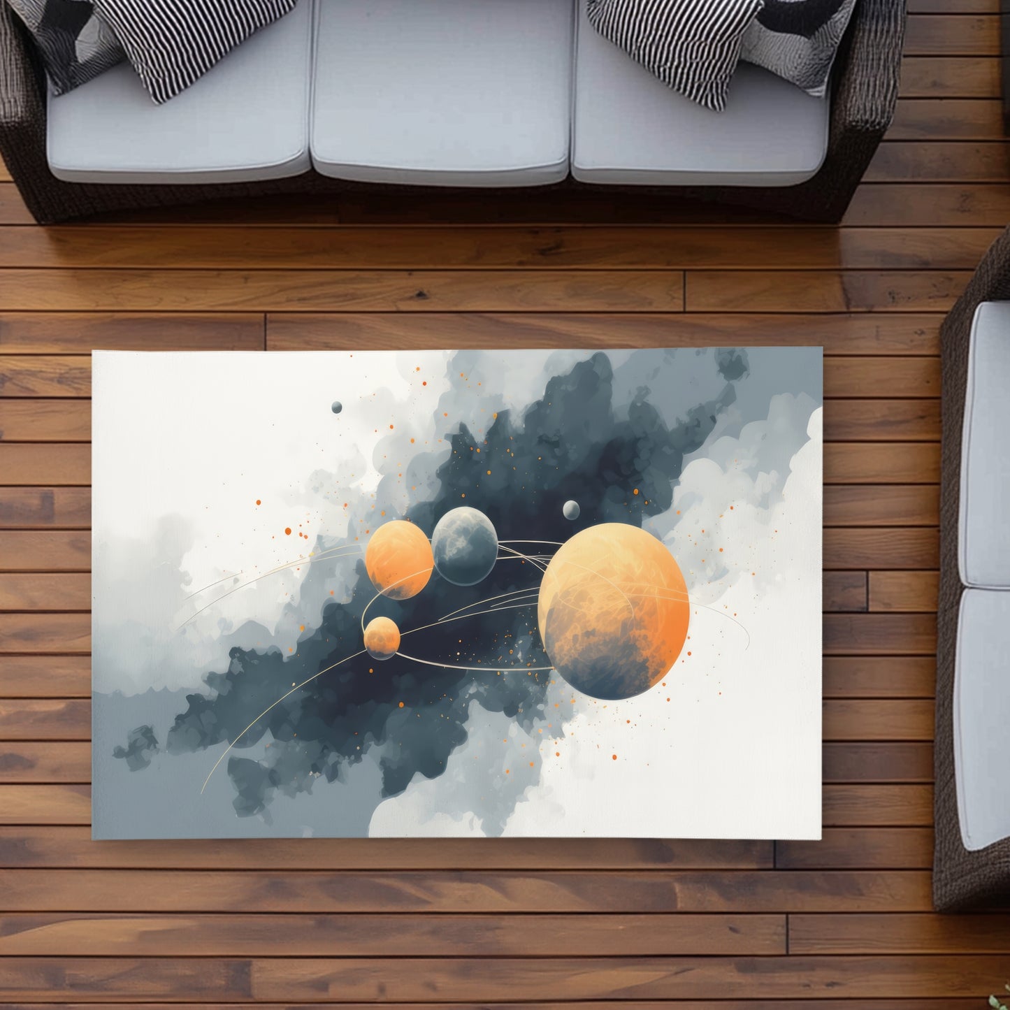 Circle of Planets Gray Outdoor Area Rug for Home Decor