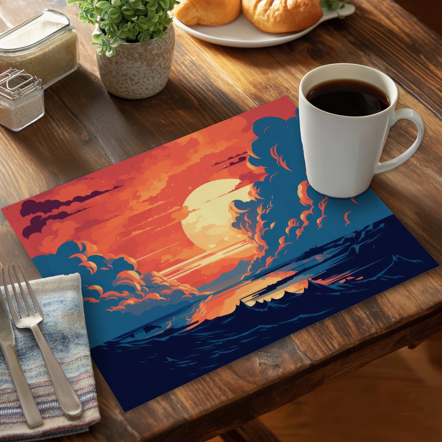 Set de table orange et bleu en polyester | Décoration d'intérieur
