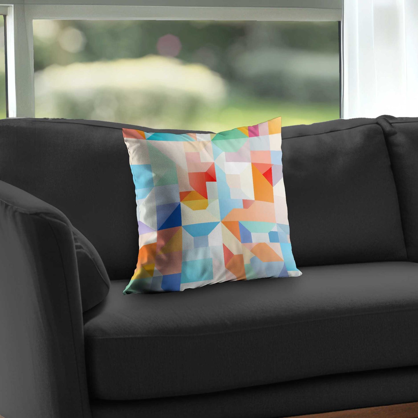 Coussin décoratif en sergé de polyester à motif géométrique - Cadence géométrique