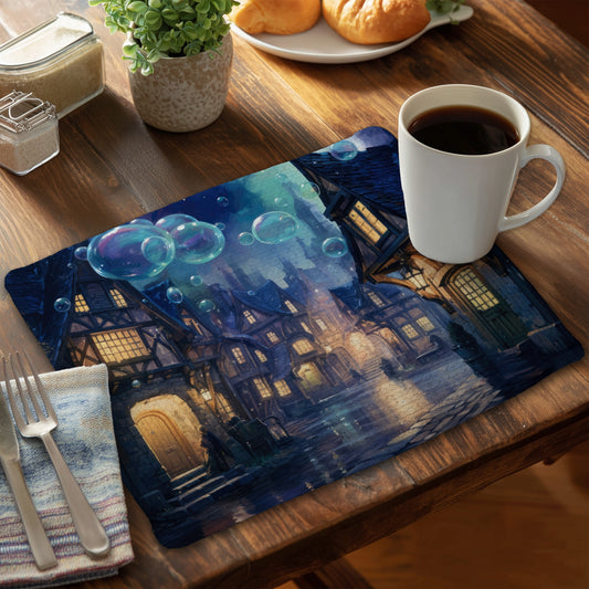 Floating through - Black Braided Polyester Placemat for Decor
