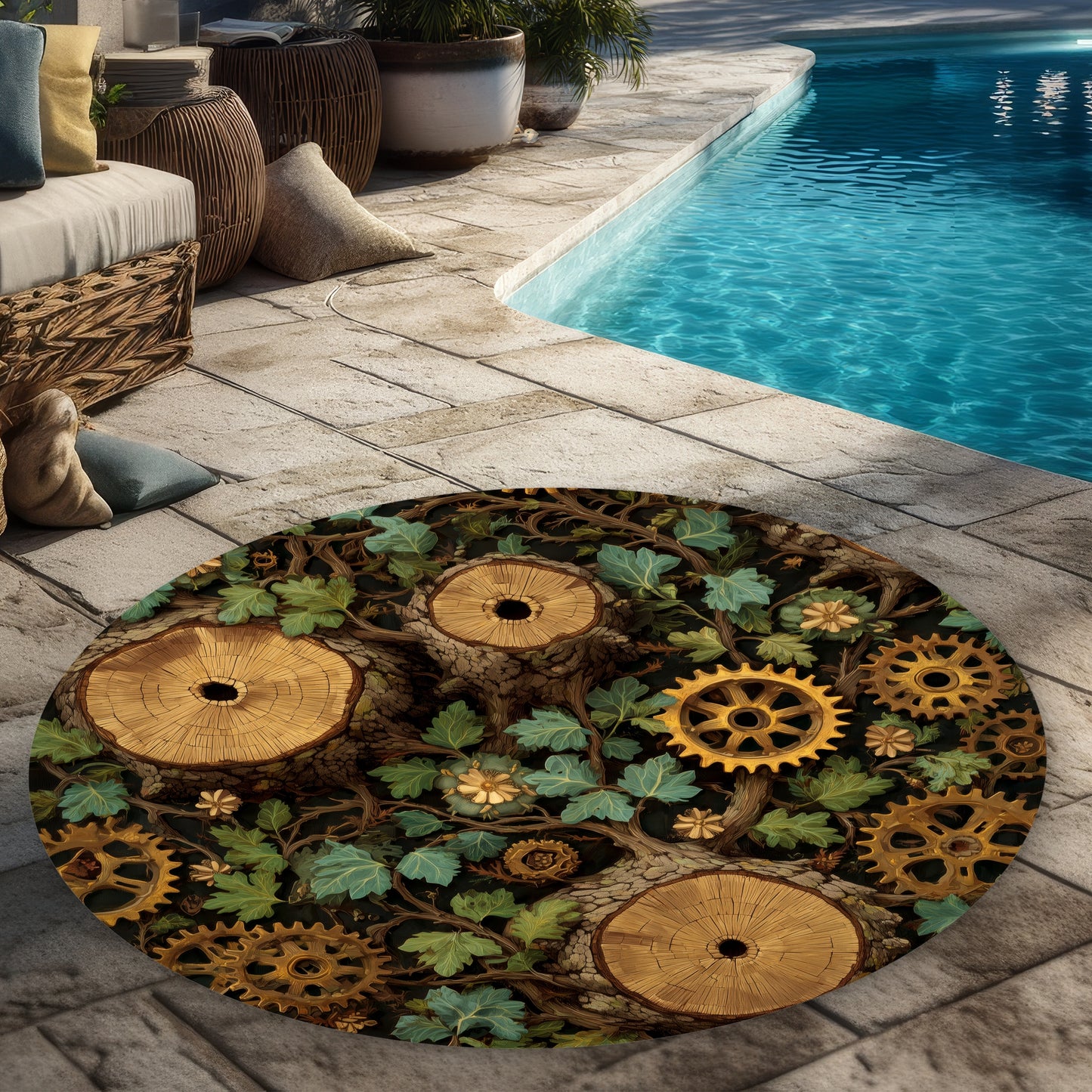 Tapis de sol rond extérieur Hiding gears pour la décoration intérieure - Élégant