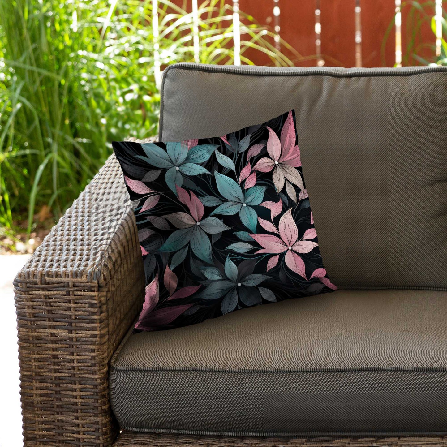 Desaturated Flowers Turquoise Poly Twill Throw Pillow |