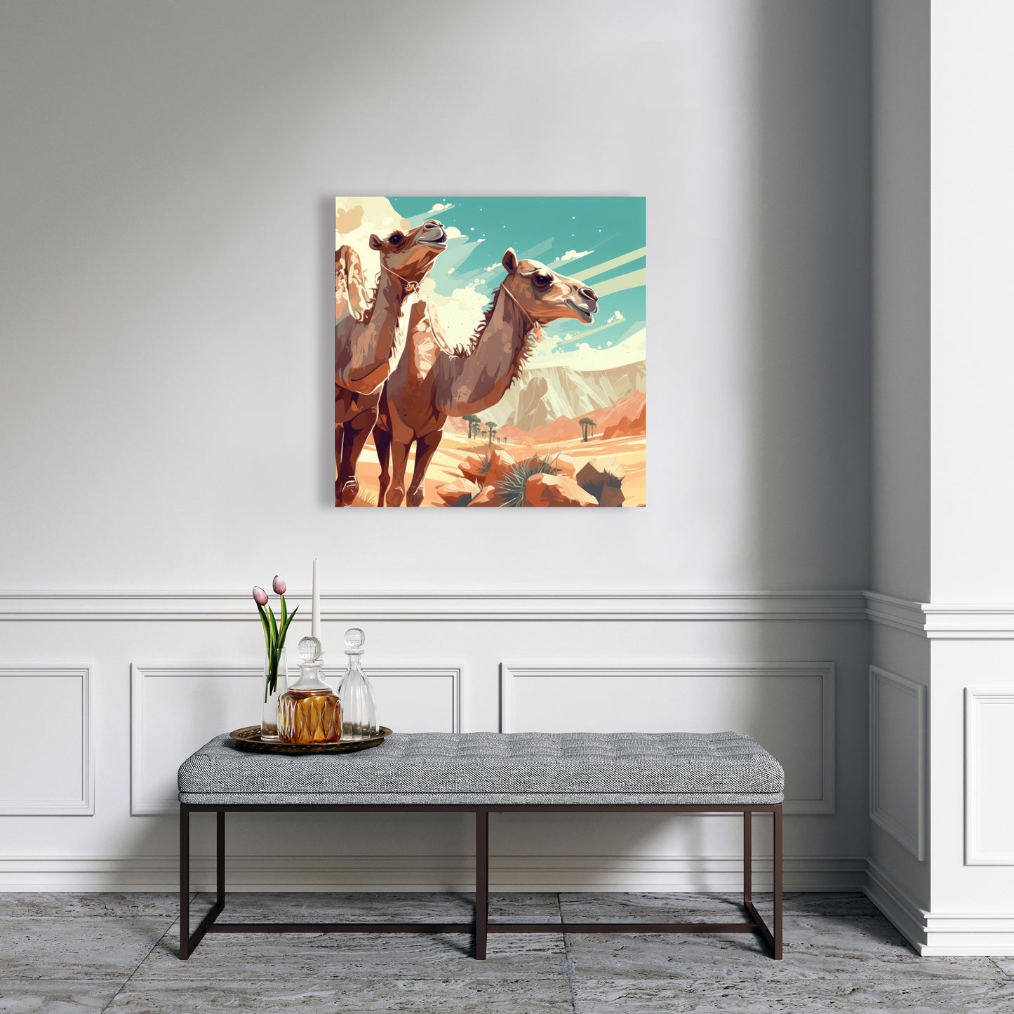 Two Camels Blue Canvas - Elegant Home Decor Piece