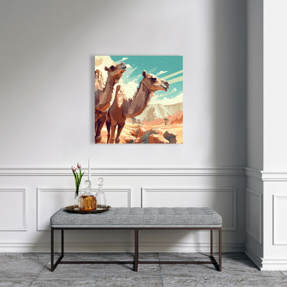Two Camels Blue Canvas - Elegant Home Decor Piece