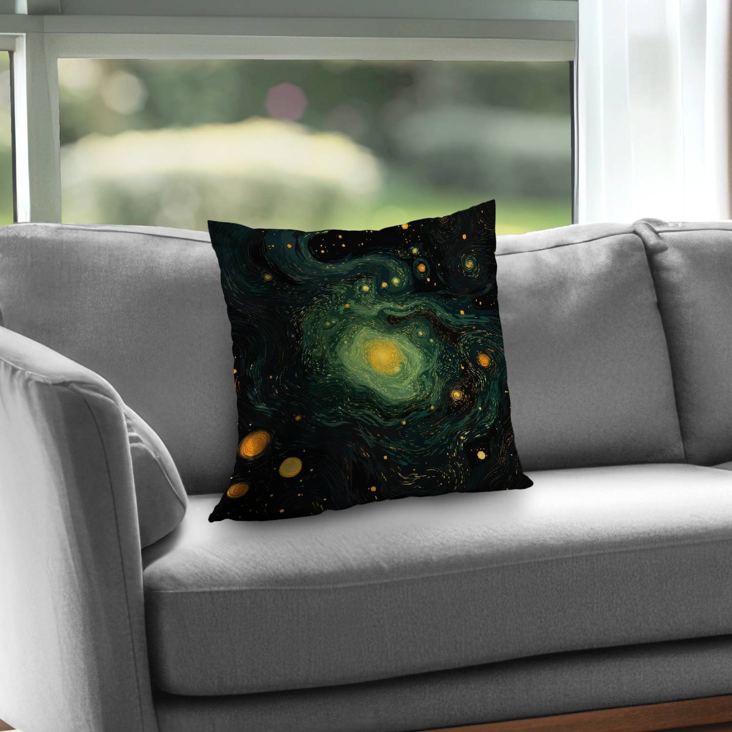 Illuminated in space - Throw pillow - Print on demand