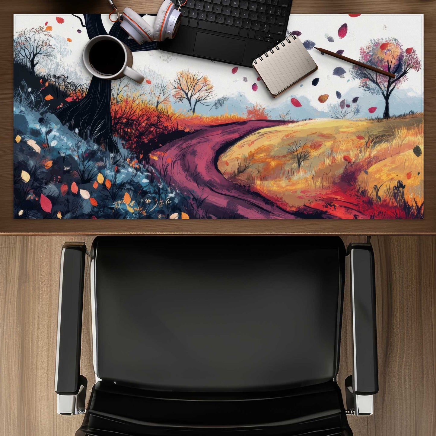 Blowing Leaves - White Desk Mat for Stylish Home Decor